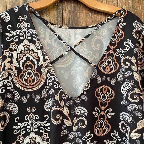 BOHO Sz S Black Angel Wings Sleeves Open Back Relaxed Fit Flowy Dress - Picture 6 of 9